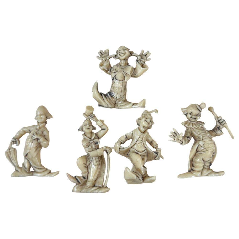 Vintage Clown Plastic Figurines Made in Hong Kong Lot of 5